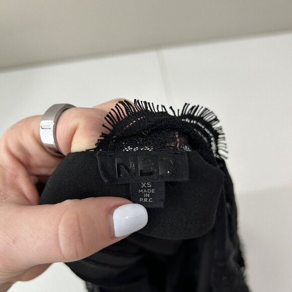 NBD Womens Dress Extra Small Black Lace Trim Open Back Fit Flare Halter Cocktail - Picture 13 of 13